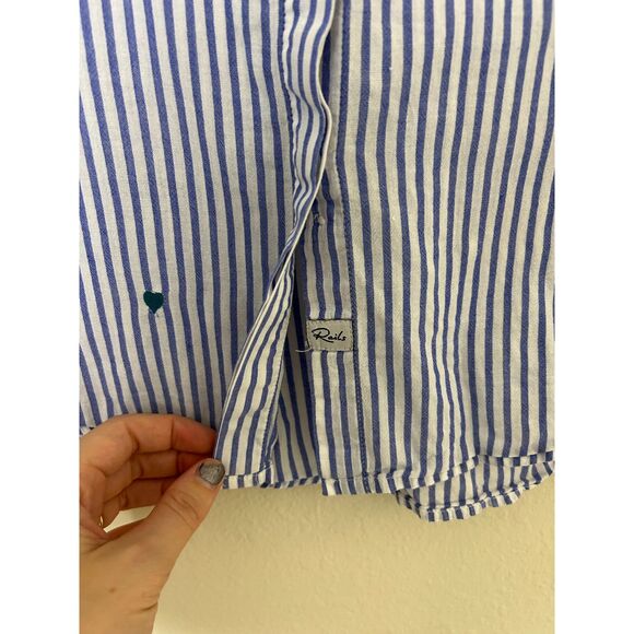 Rails Button Down Womens M Striped with little hearts‎ preppy minimal - AS IS - Picture 4 of 9
